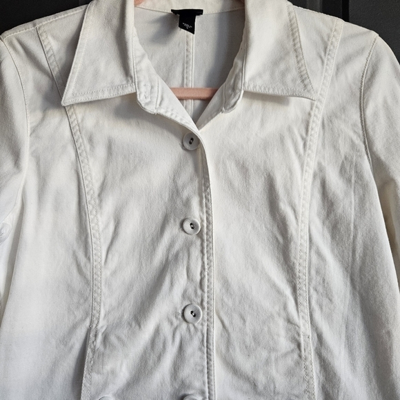 Eileen Fisher White Canvas Organic Cotton Jacket Womens Button Close Sz Small - Picture 3 of 8